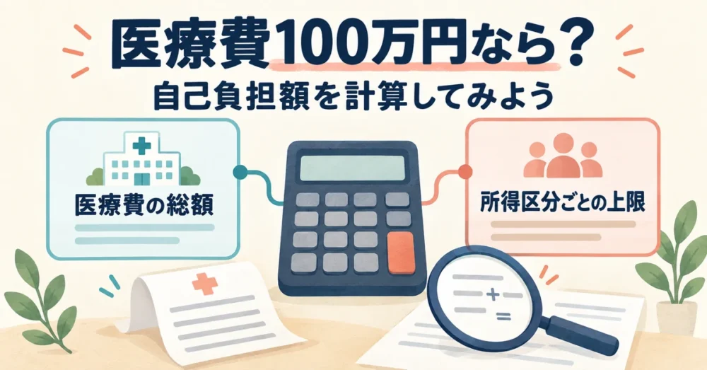 医療費100万円の場合の自己負担額を計算するイメージ