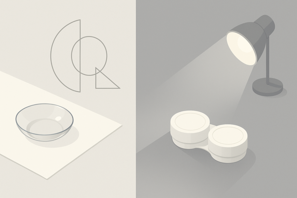 プロデュース品とイメージモデル品を対比した抽象イラスト（2カラム比較）