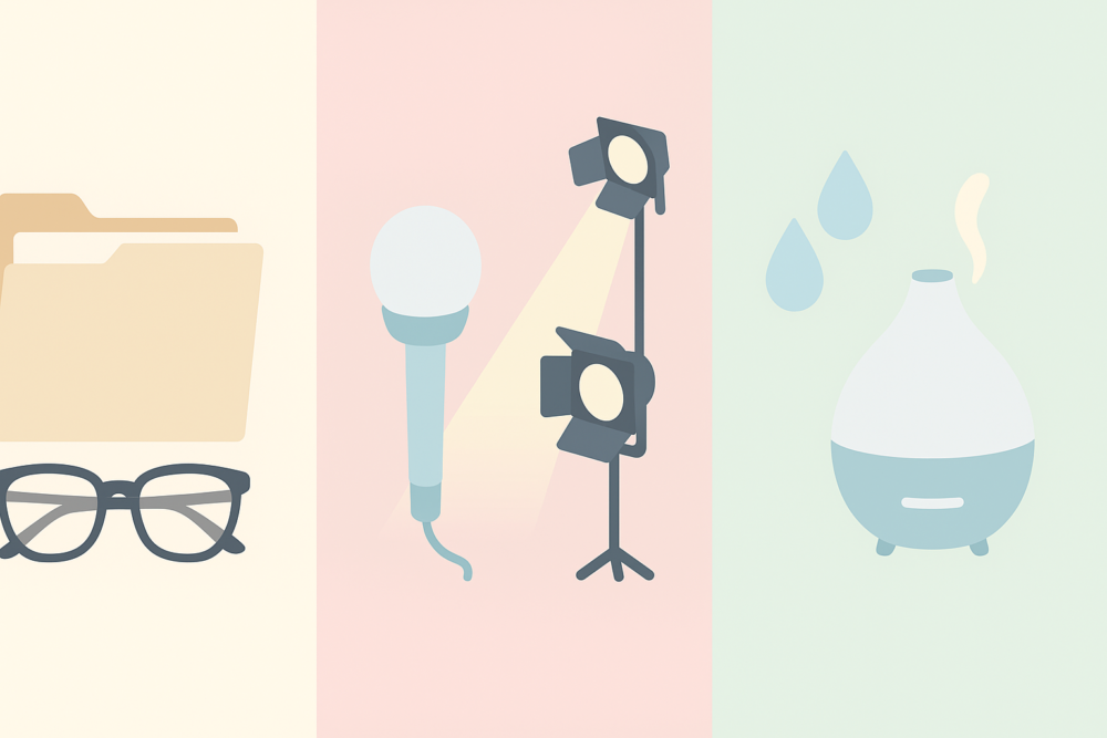 用途別（デイリー／盛り写真／ドライ対策）を示す3パネルのアイコンビジュアル