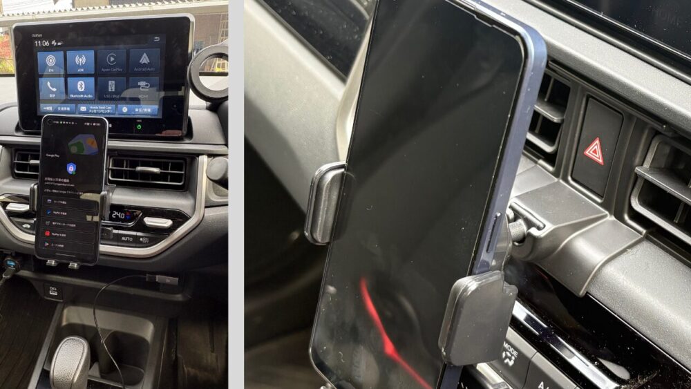 スマホフォルダーを車に取り憑いた状態の写真