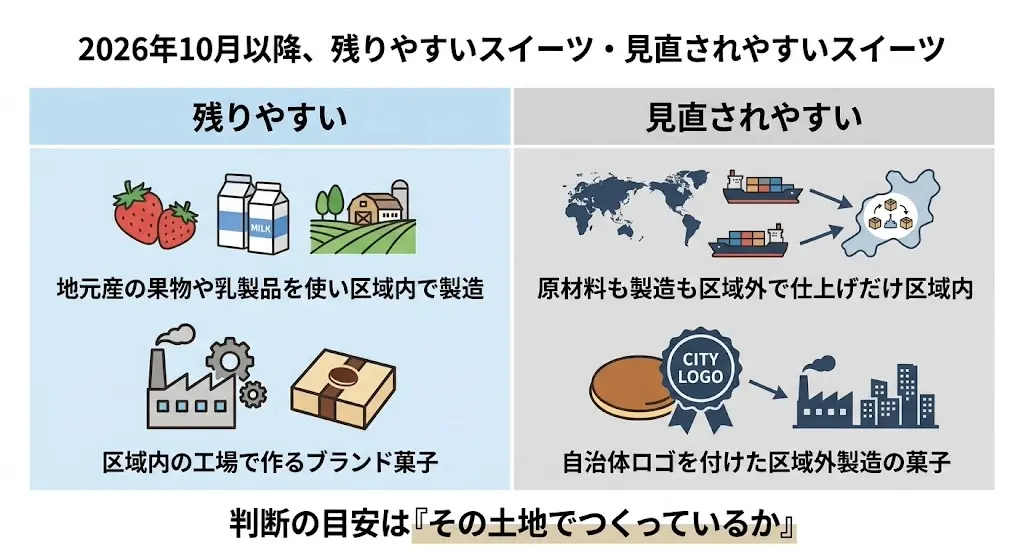 産地と製造地でスイーツ返礼品の見通しを分けた図