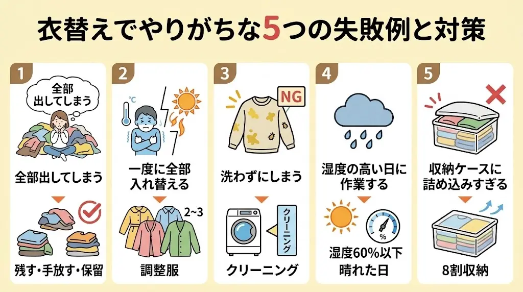 衣替えでやりがちな5つの失敗と対策の一覧
