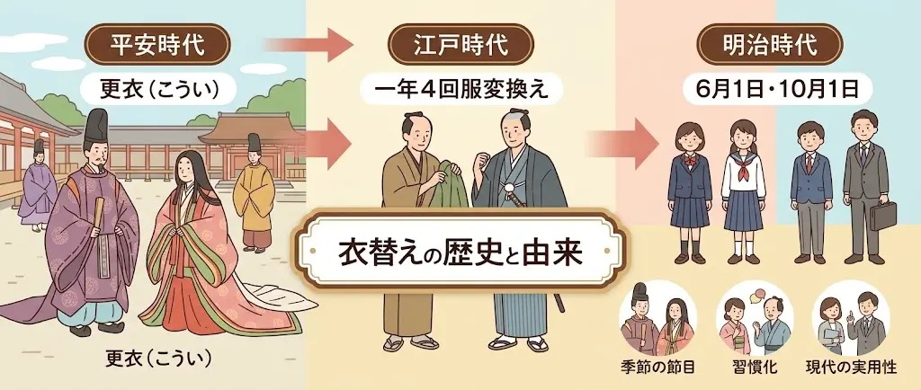 平安から明治までの衣替えの移り変わりの図