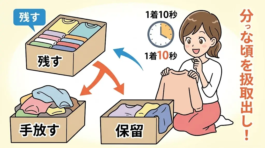 残す・手放す・保留の3つに分ける仕分けの図