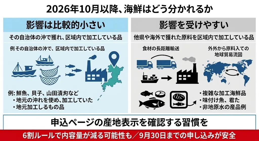 産地と加工地で海鮮返礼品の見通しを分けた図