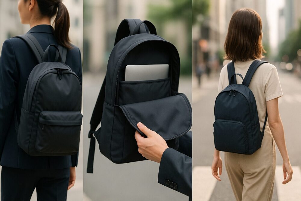 軽量レディースリュックの3タイプ比較(オフィス向け超軽量ナイロン/独立PCスリーブ付き通勤用/街歩き用コンパクト)