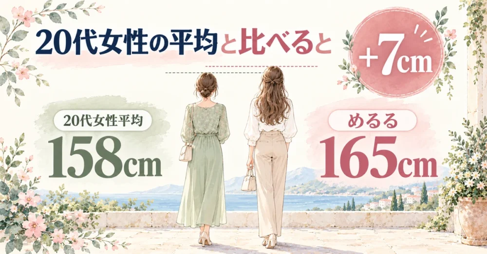 身長165cmと20代女性の平均158cmの比較