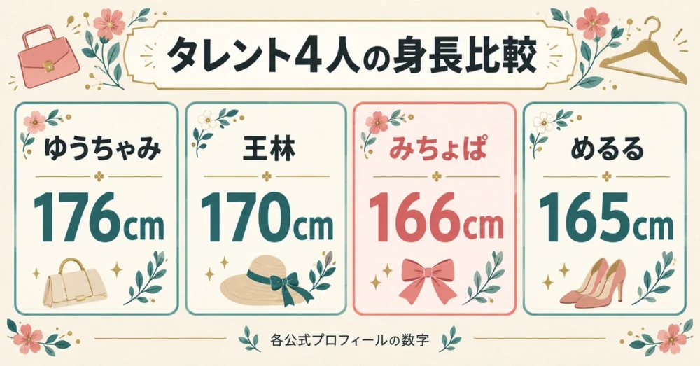 タレント4人の公式身長を並べた比較