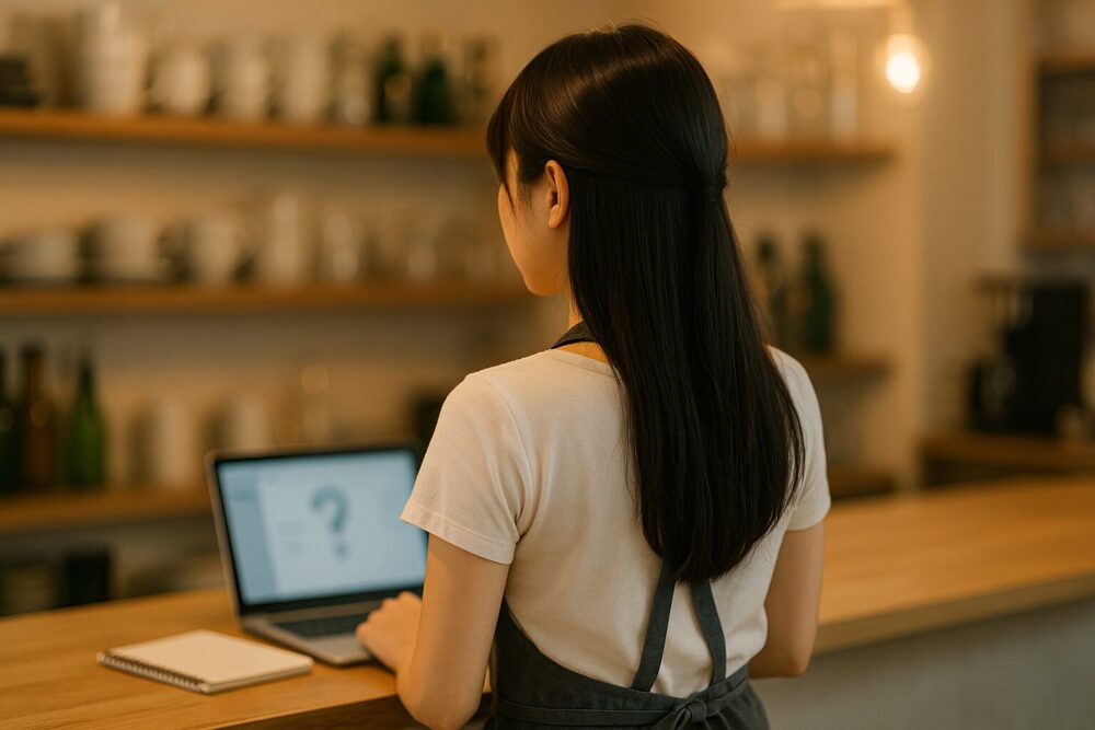 コンセプトカフェのカウンターで働く若い女性の後ろ姿の写真・宮崎あみさのデビューのきっかけをイメージ