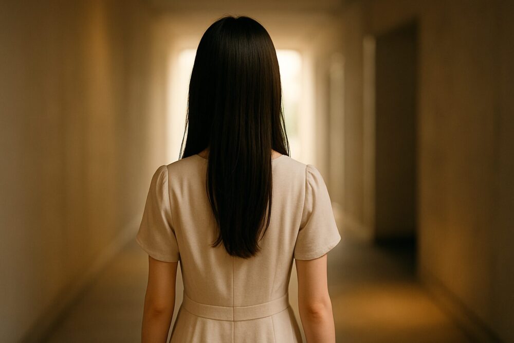 明るい出口に向かって歩いていく若い女性の後ろ姿の写真・宮崎あみさの今後の活躍とまとめイメージ