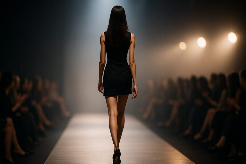 TGCランウェイのように長い脚と高身長スタイルが際立つ女性の後ろ姿で王林のスタイルの良さを表現した画像