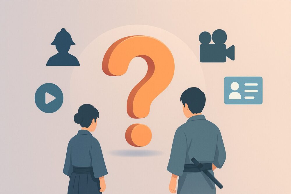 質問マークとアイコンで『イクサガミ』と遠藤雄弥に関するQ&Aコーナーをイメージした画像