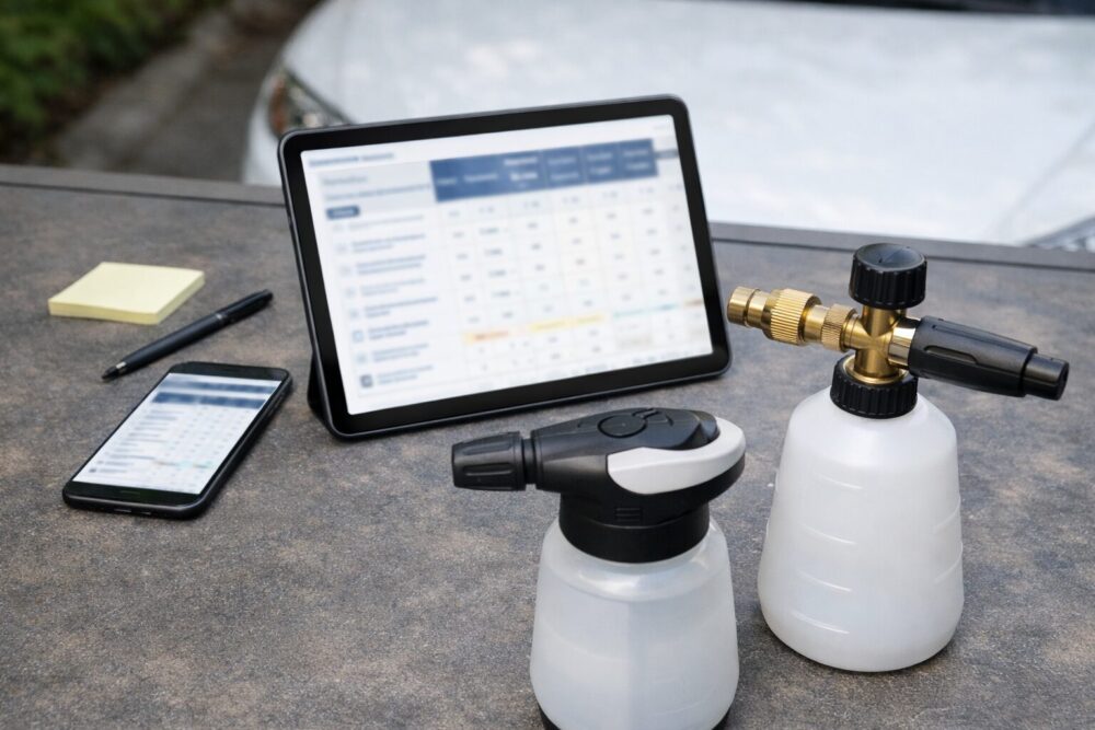 電動フォームガンを比較表でチェックする様子(フォームガン 電動 おすすめ)