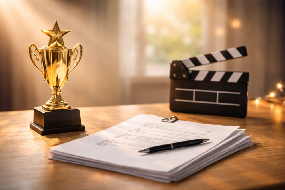 堀田真由の2024年以降の受賞や出演作など最近トピックスを象徴するトロフィーと映画小物の写真