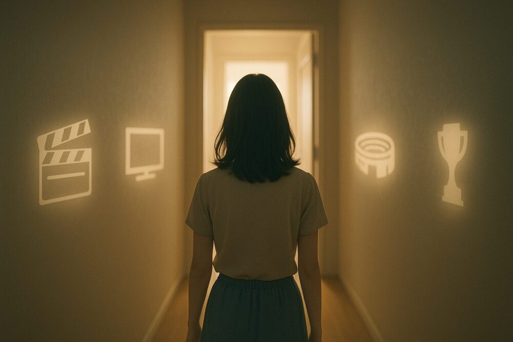 身長や本名よりも今田美桜が現在取り組んでいる仕事やキャリアに注目しようというメッセージを込めた、光の先へ歩く女性の後ろ姿イメージ