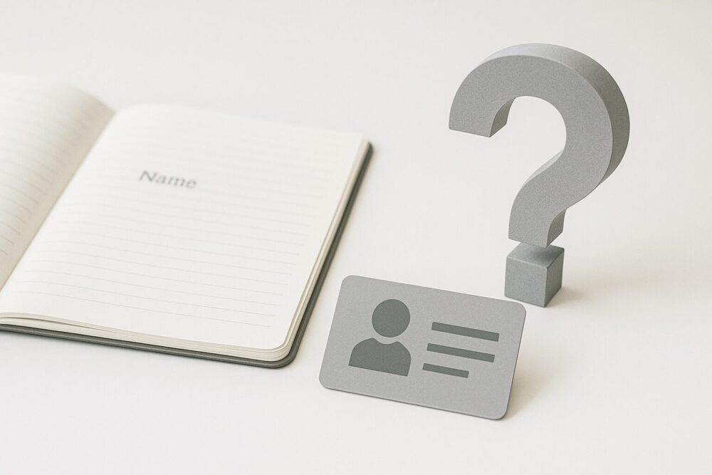 今田美桜の本名が公式には公表されていないことをイメージした、名前欄とクエスチョンマークを配置したノートの写真風イメージ