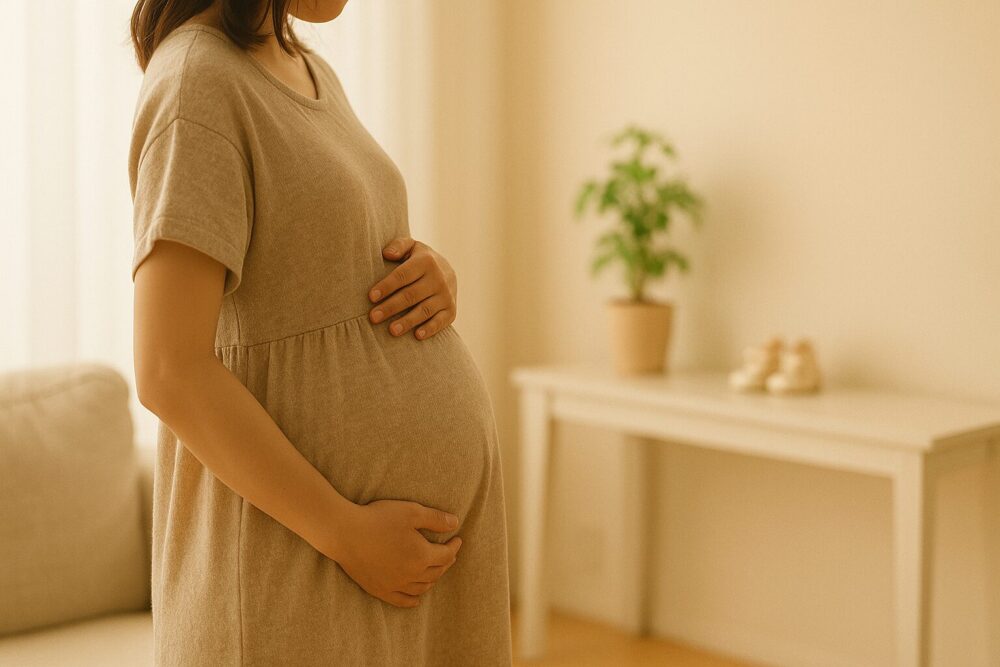 第1子妊娠中の松村沙友理をイメージした温かいマタニティ写真