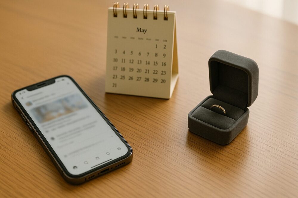 松村沙友理の結婚発表日や発表場所をイメージしたカレンダーとスマホの写真