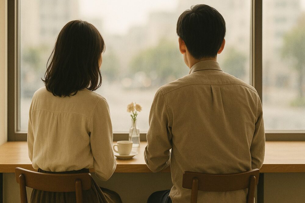 松村沙友理の結婚相手像をイメージした一般男性とのカフェデート風写真