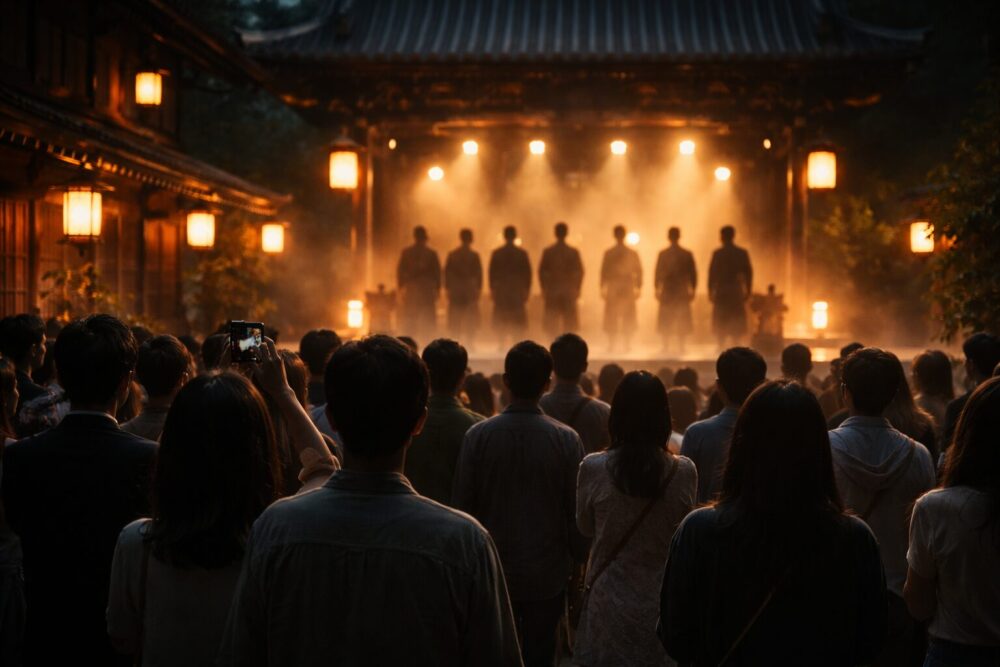 『イクサガミ』配信記念イベントをイメージした、寺院ステージと観客の雰囲気画像