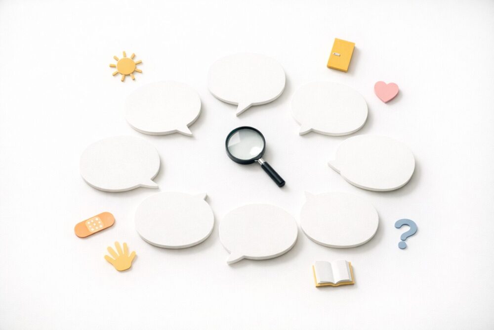 芦田愛菜の母親の「7つの言葉」を育児で真似するための、7枚の吹き出しカードのイメージ