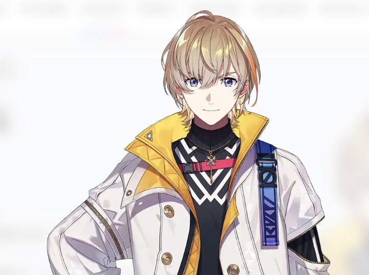 渡会雲雀の記事に関連するにじさんじライバーのビジュアル(金髪・白ジャケットの上半身イラスト)