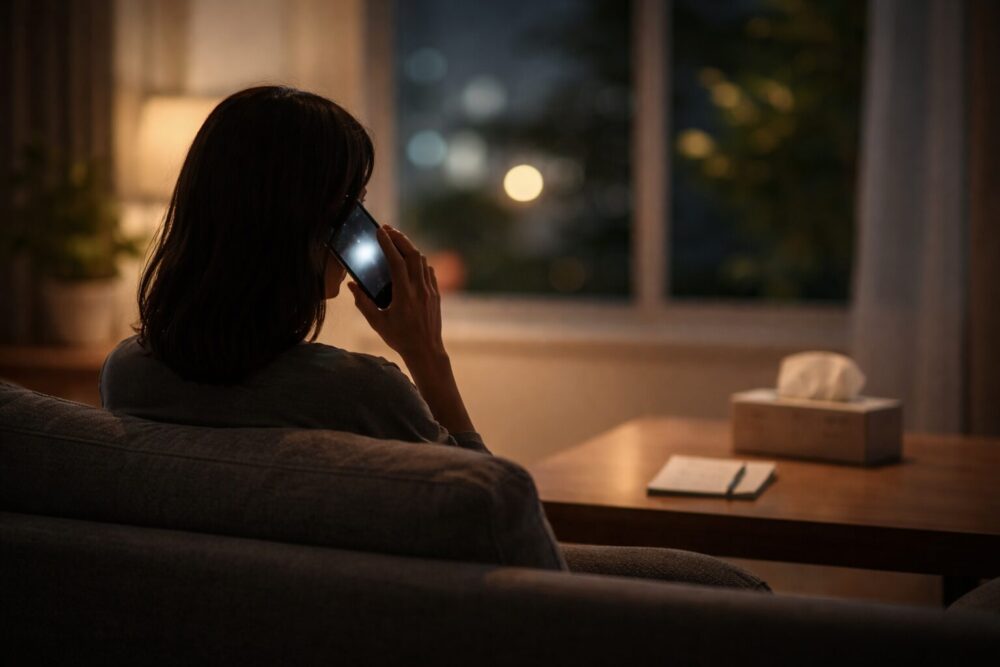 飯島直子の離婚当時の心境と母の言葉を想起させる、夜の電話シーンのイメージ