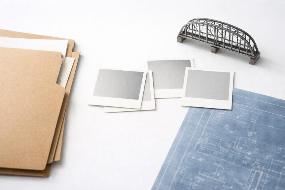 片山友希 ドラマ『Believe』の刑事役を表現したイメージ(捜査フォルダと橋の模型)