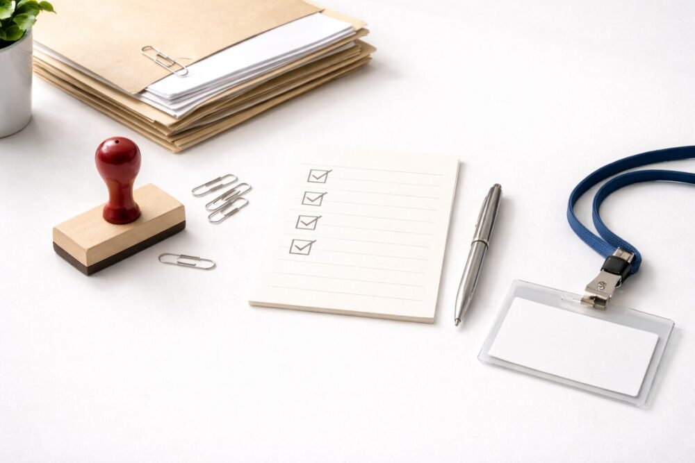 片山友希 ドラマ『御社の乱れ正します!』の職場シーンを連想するイメージ(書類とチェックメモ)