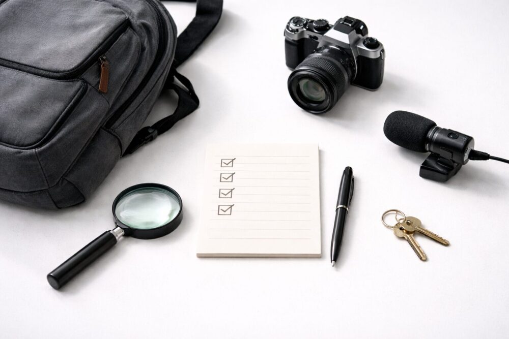 片山友希 ドラマ『探偵さん、リュック開いてますよ』を連想するイメージ(リュックと配信機材小物)