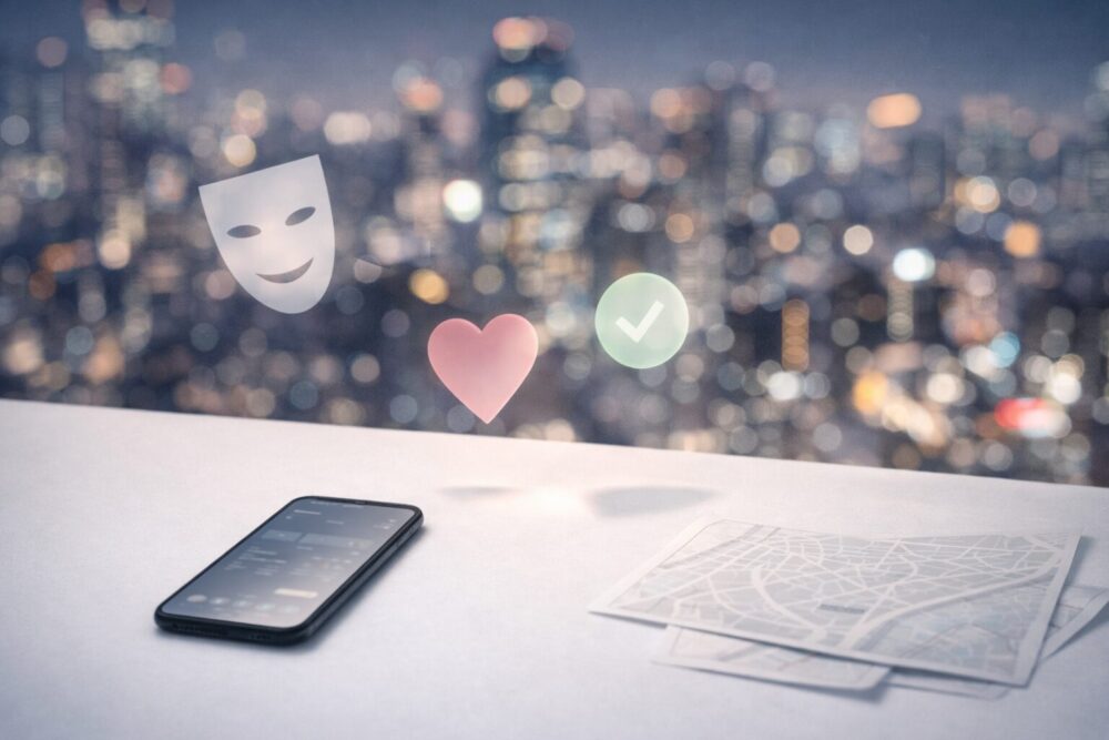 片山友希 ドラマ『トーキョーカモフラージュアワー』を連想する都会と恋のイメージ(地図とスマホ)