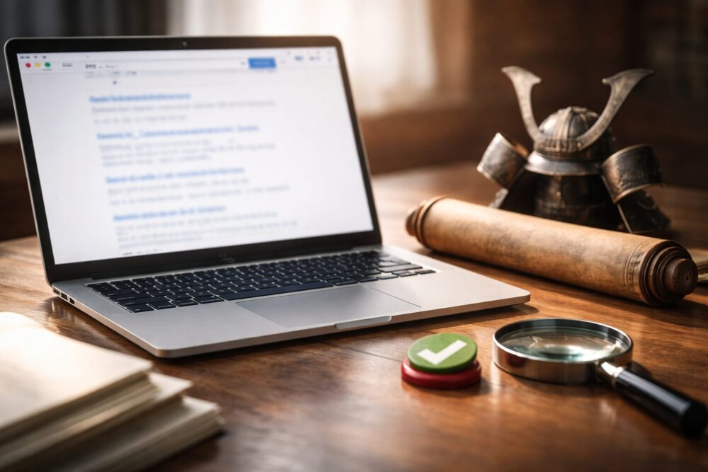 木戸大聖と大河ドラマが検索で結びつく理由を示す概念画像(検索画面と巻物)