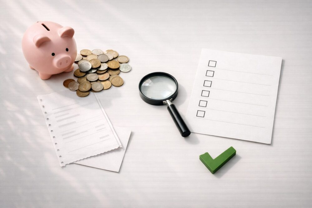 菊川怜の実家金持ち説を検証するための貯金箱と虫眼鏡のイメージ