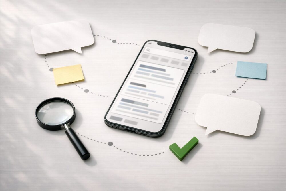 菊川怜の実家の噂が広がる検索心理を表すスマホ検索画面と吹き出しのイメージ