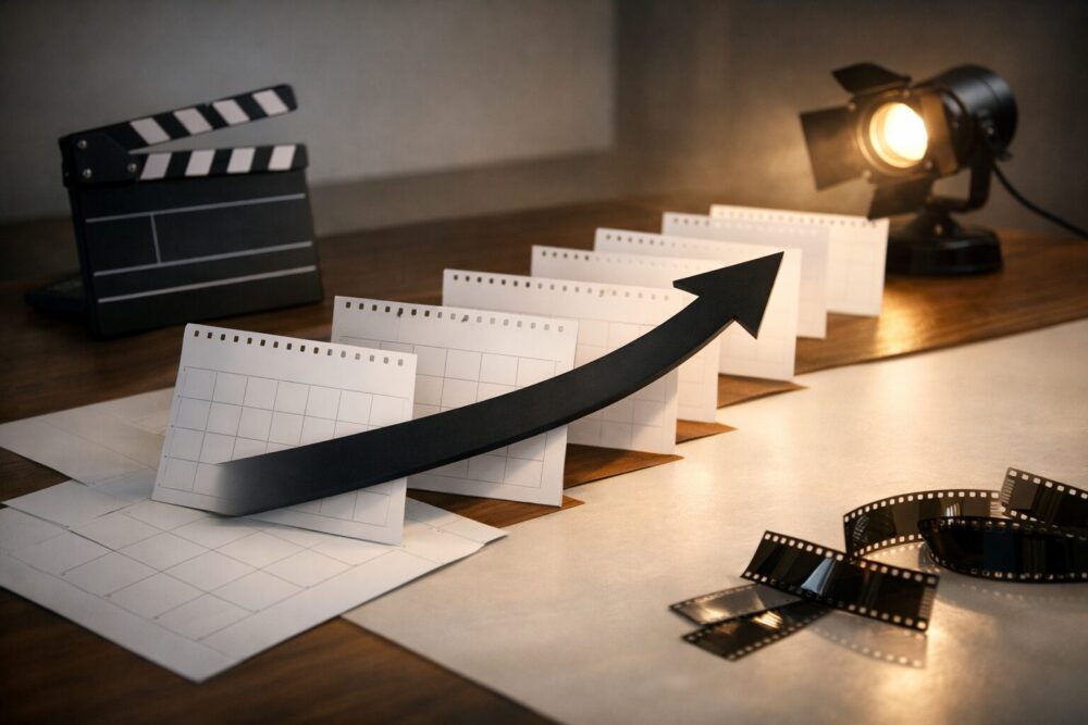 三戸なつめの経歴を時系列で整理するイメージ（カレンダーと映像制作小物）