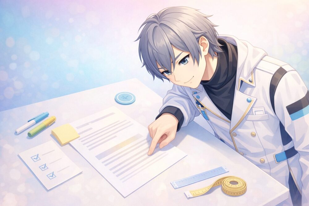 セラフ・ダズルガーデン風VTuberが公式発表で身長の根拠を確認する手順を示すイラスト