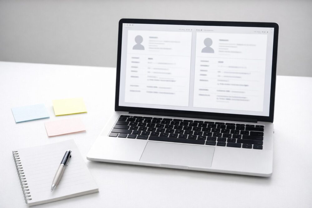 白石麻衣の公式プロフィールや所属情報を見比べて検証する様子