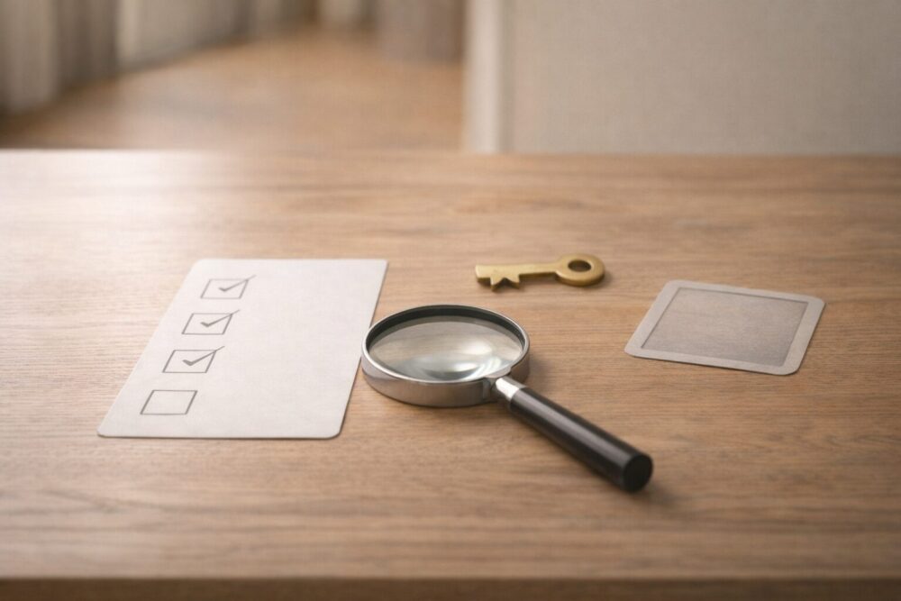 山崎怜奈の父親の会社名は特定できないことを示す検証イメージ(チェックと虫眼鏡)