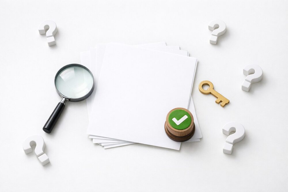 山崎怜奈の父親情報を公表情報で検証するイメージ(虫眼鏡と書類)