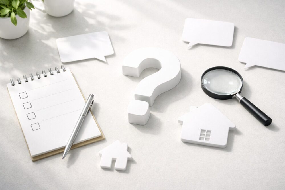 「吉沢亮の実家が金持ち?」の噂を検証するイメージ(虫眼鏡と家アイコン、無地のQ&A小物)