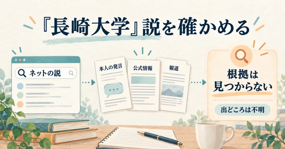 大学や高校のうわさを資料と照合するイメージ