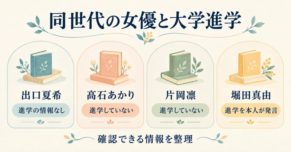 同世代の女優四人の大学進学情報を比較する図解