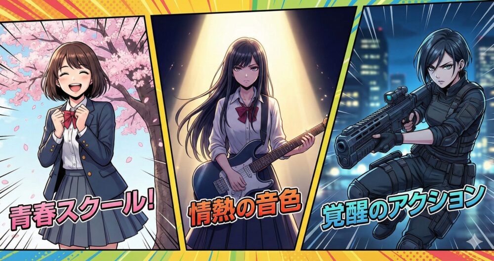 「モエカレ」のヒロインから「サカモトデイズ」の殺し屋まで、生見愛瑠（めるる）が演じてきた幅広い役柄をイメージした成長の記録イラスト。