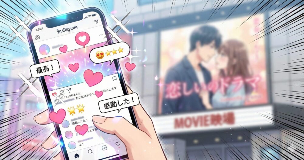 生見愛瑠（めるる）の最新映画に対するSNSでの熱狂的な反応と、ファンの期待感を表したトレンド感のあるイメージ画像。