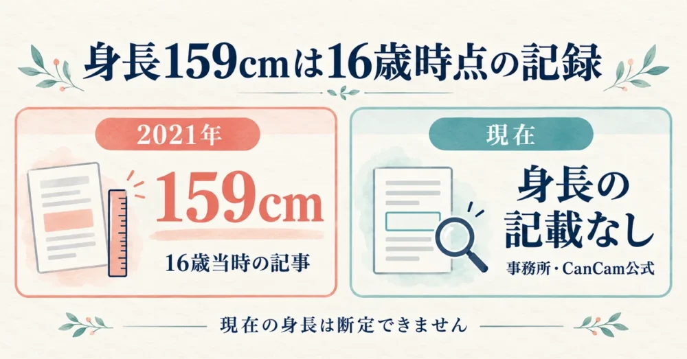 白宮みずほの身長159cmと現在非公表を示す図解