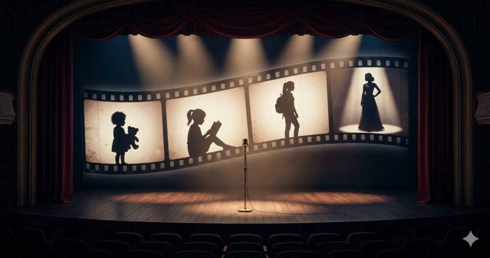 芦田愛菜のデビュー作から現在までの演技の変遷と成長を象徴するステージのイメージ