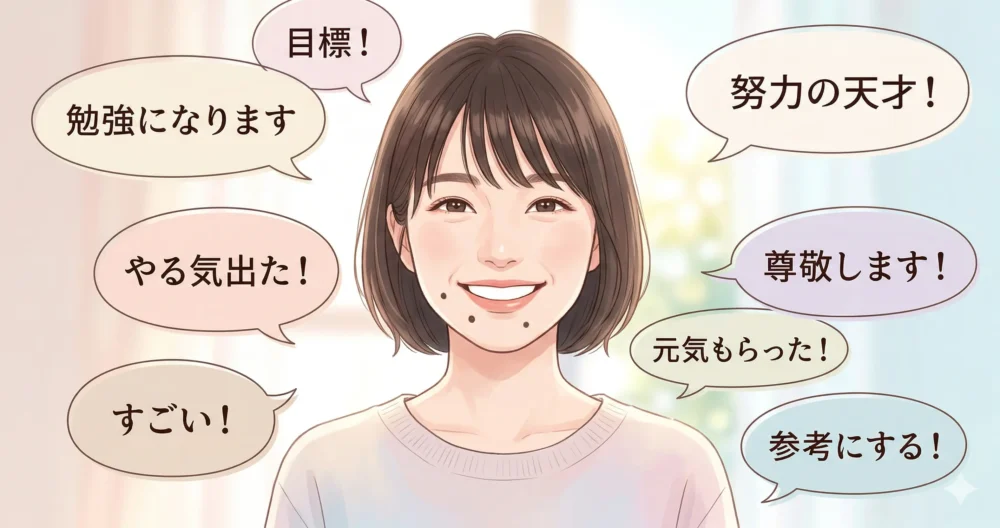 森迫永依さんの勉強法に感銘を受けたSNSユーザーからの称賛や、やる気をもらった人々の声を象徴する清楚なイラスト。