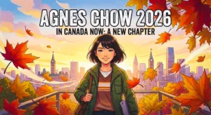 2026年現在の周庭（アグネス・チョウ）さんのカナダ生活やYouTube活動について解説する記事のアイキャッチ画像。希望に満ちた表情の若い女性活動家と、カナダの風景を背景に「Agnes Chow 2026」の文字が描かれています。