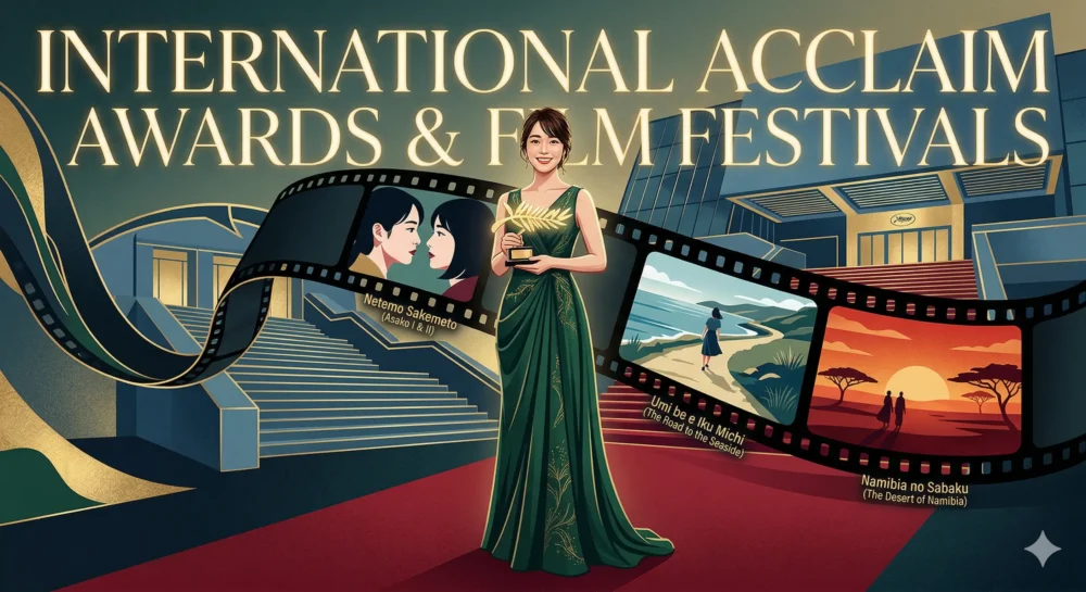 カンヌ映画祭に出品された映画「寝ても覚めても」での演技が高く評価される唐田えりかのイラスト