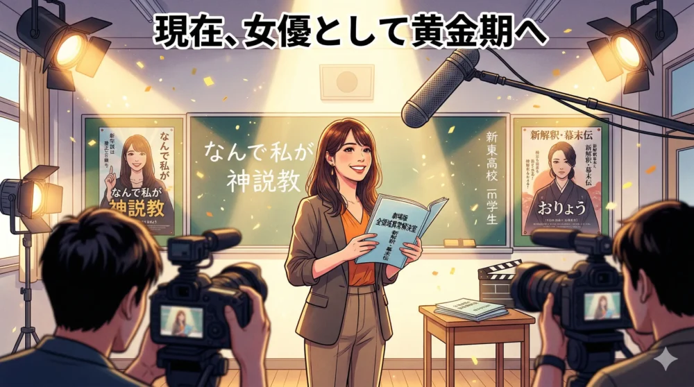 破局後も女優として活躍する広瀬アリスの現在をイメージしたイラスト。撮影現場。